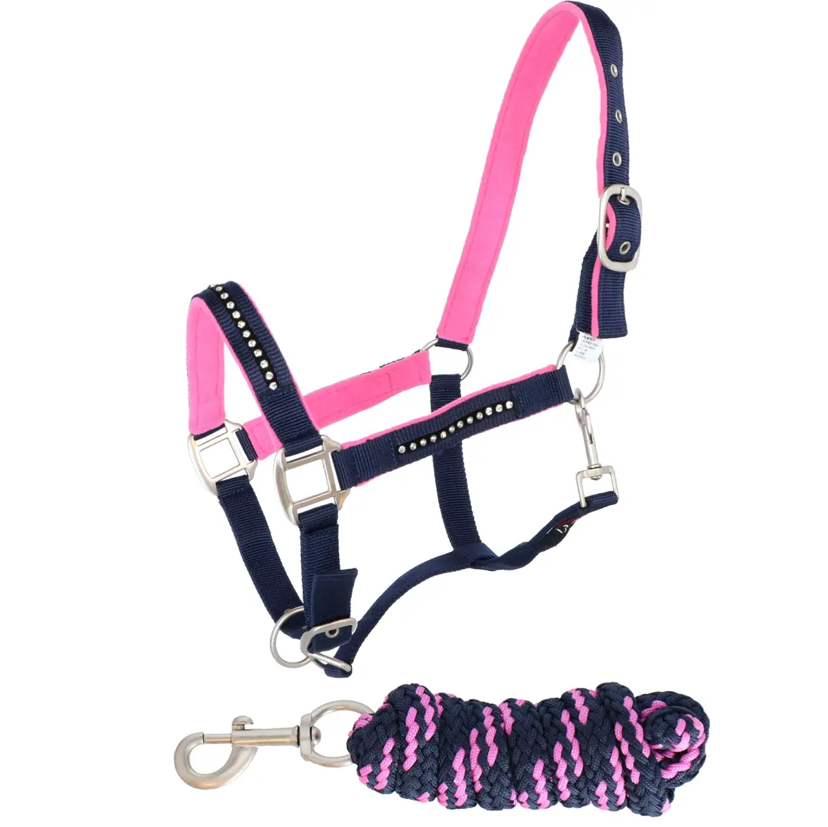 Hkm Halster + Touw Crystal Zacht Onderlegd Donkerblauw/Donkerroze 1