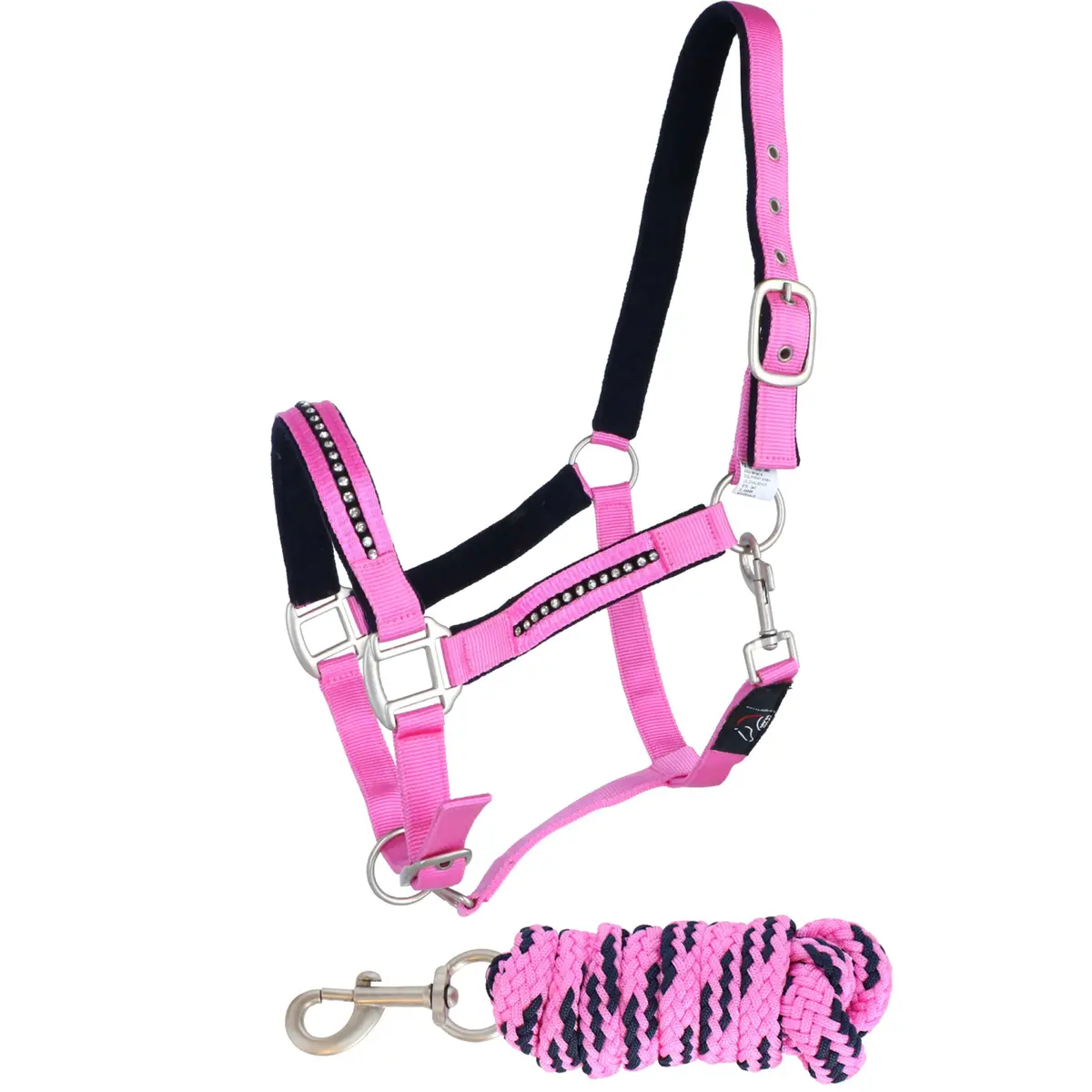 Hkm Halster + Touw Crystal Zacht Onderlegd Roze/Donkerblauw 1