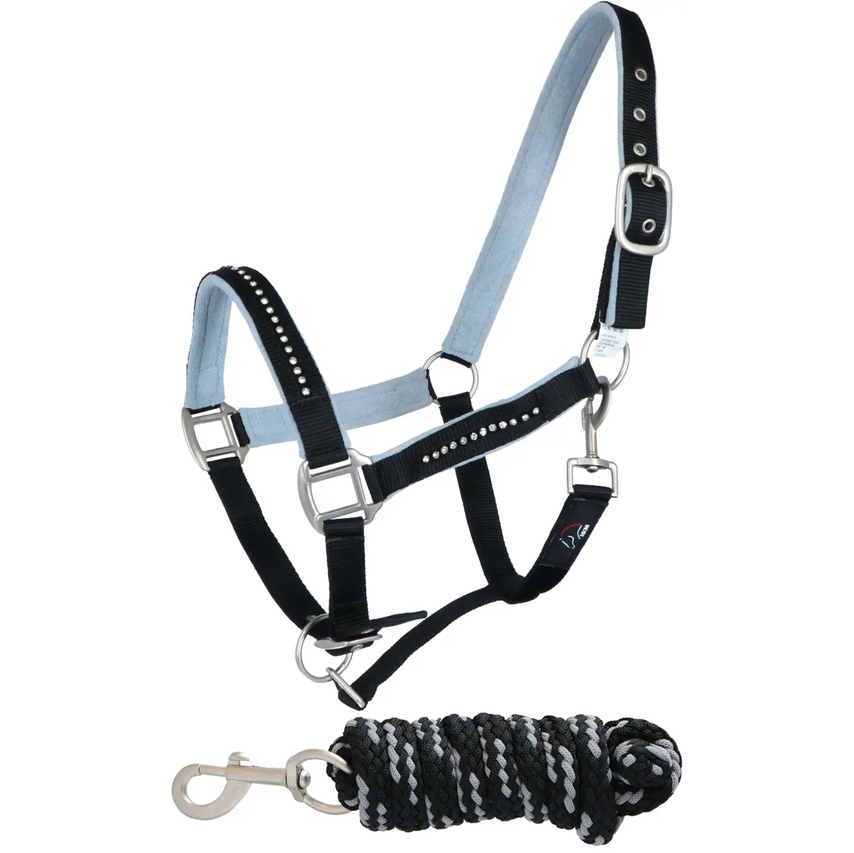 Hkm Halster + Touw Crystal Zacht Onderlegd Zwart/Grijs 1