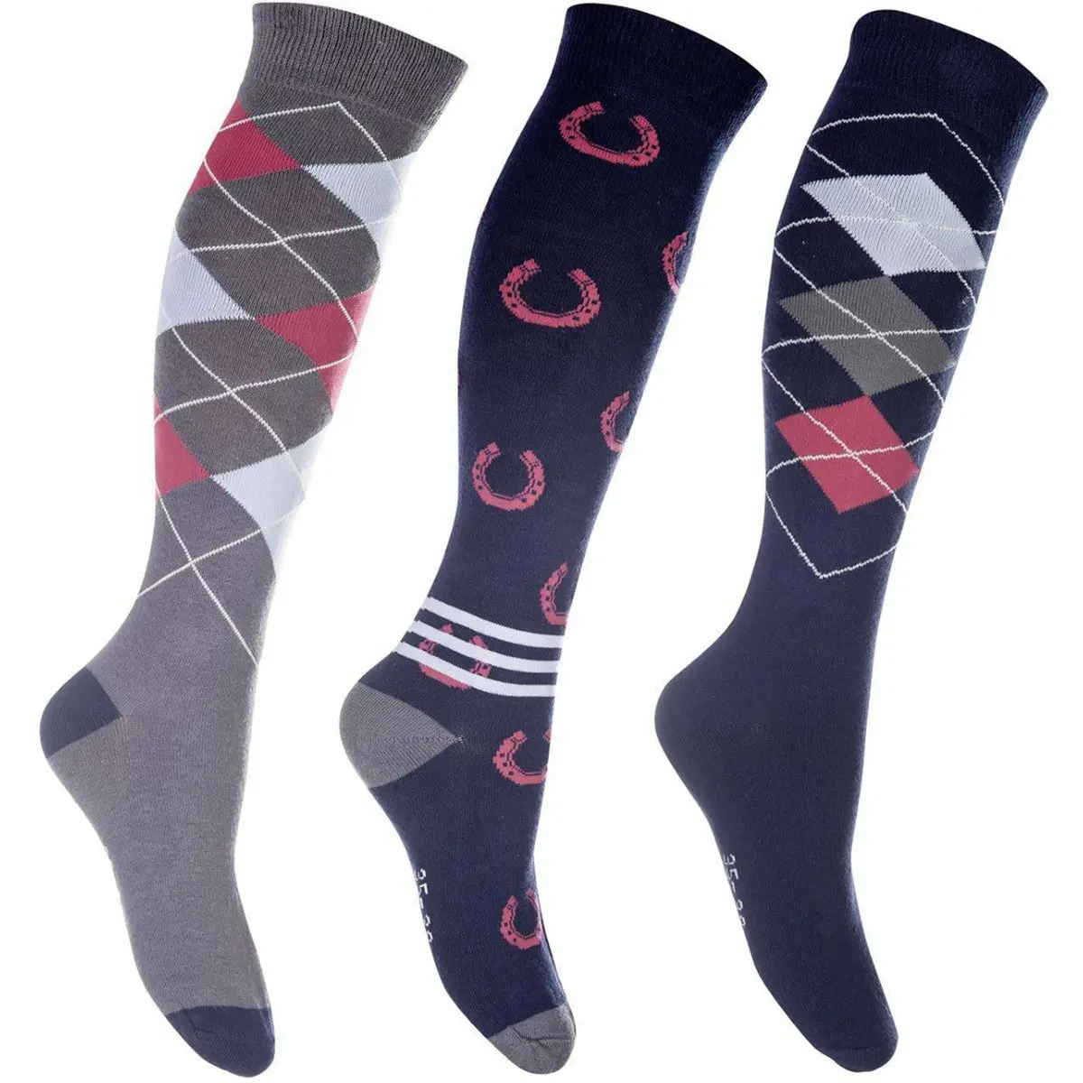 Hkm Rijsokken Cardiff Set Van 3 Donkerblauw/Rood 1