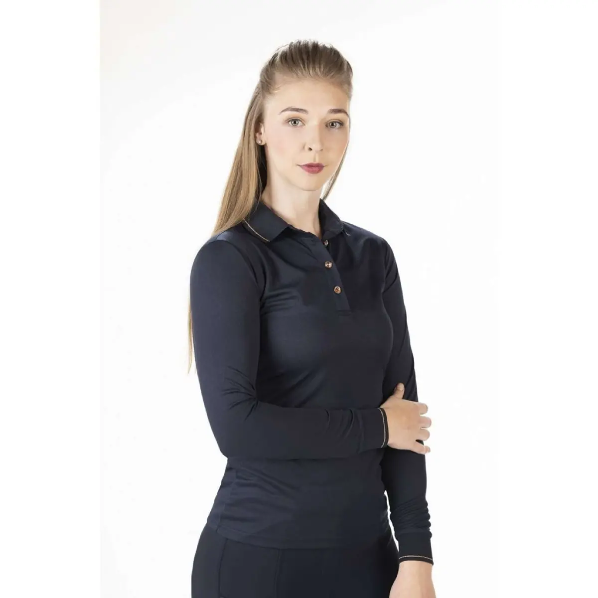 Hkm Poloshirt Rosegold Glamour Longsleeve Donkerblauw/Rosegold 1