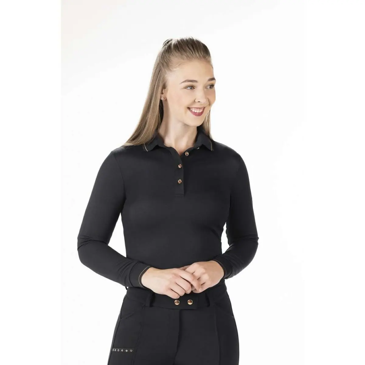 Hkm Poloshirt Rosegold Glamour Longsleeve Zwart/Rosegold 1