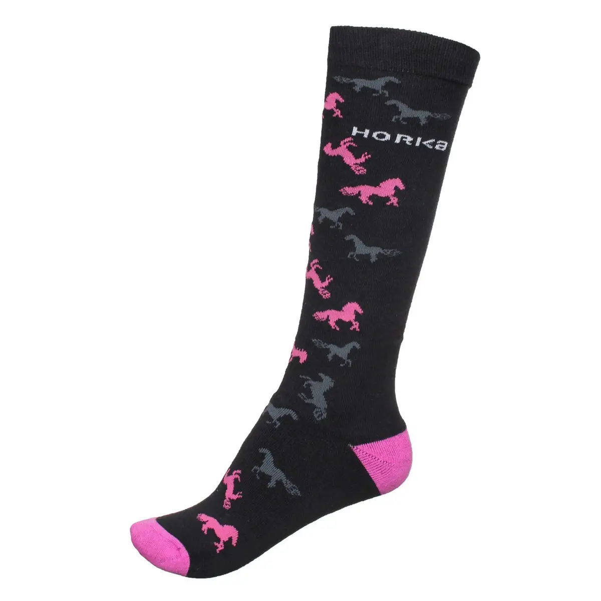 Horka Paardrijsokken Paarden Zwart/Roze 1