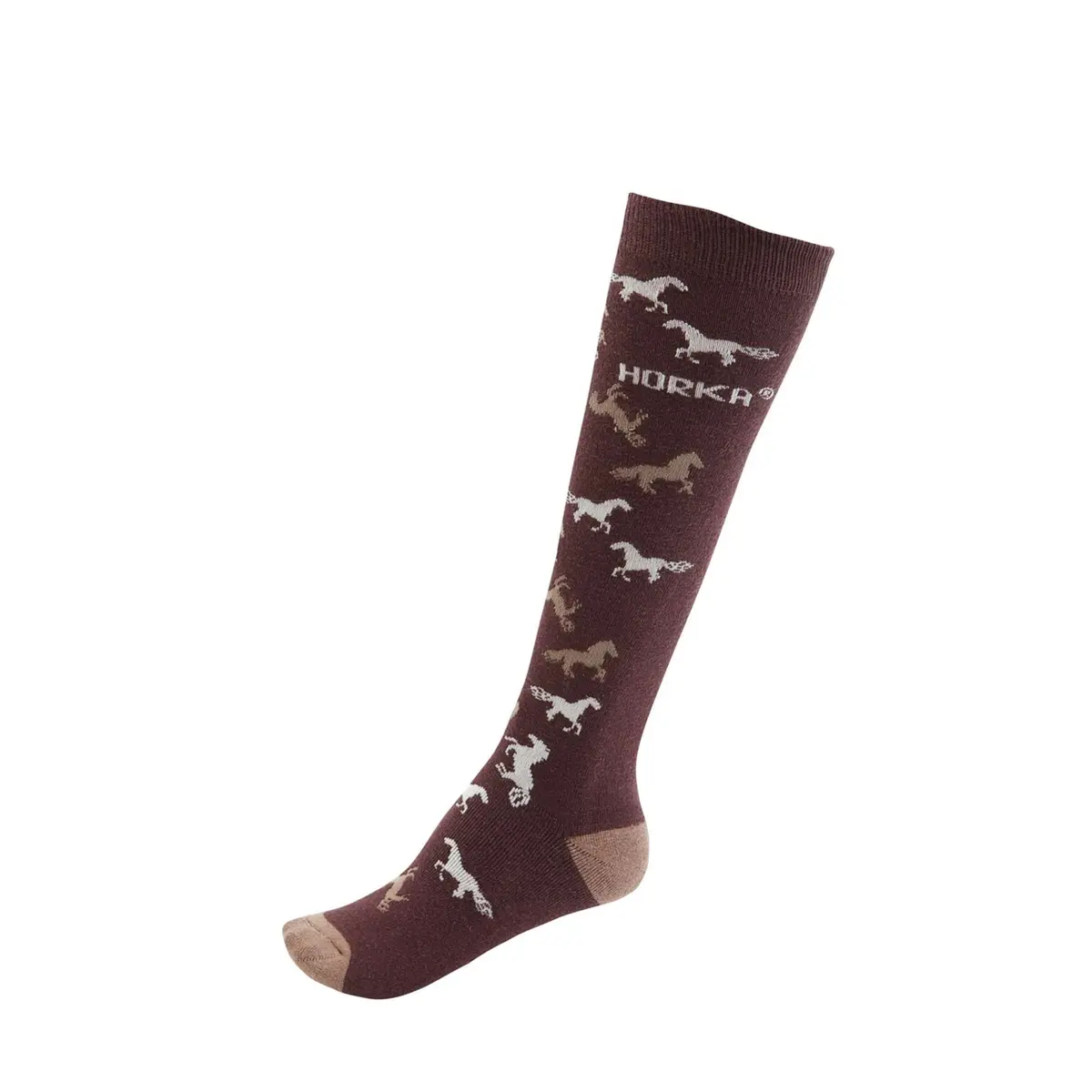 Horka Paardrijsokken Paarden Donkerbruin/Beige 1