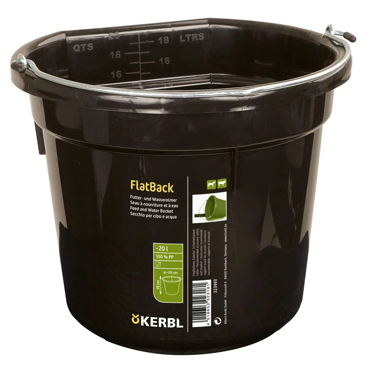 Kerbl Voeder- En Wateremmer Flat Back Zwart 1
