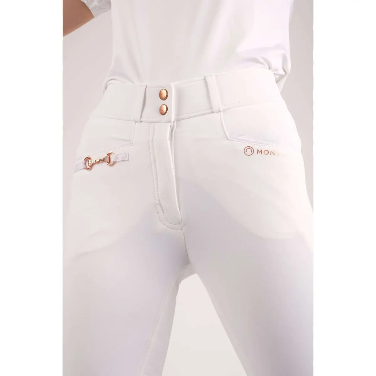 Montar Rijbroek Molly Rosegold Highwaist Full Grip Wit 1
