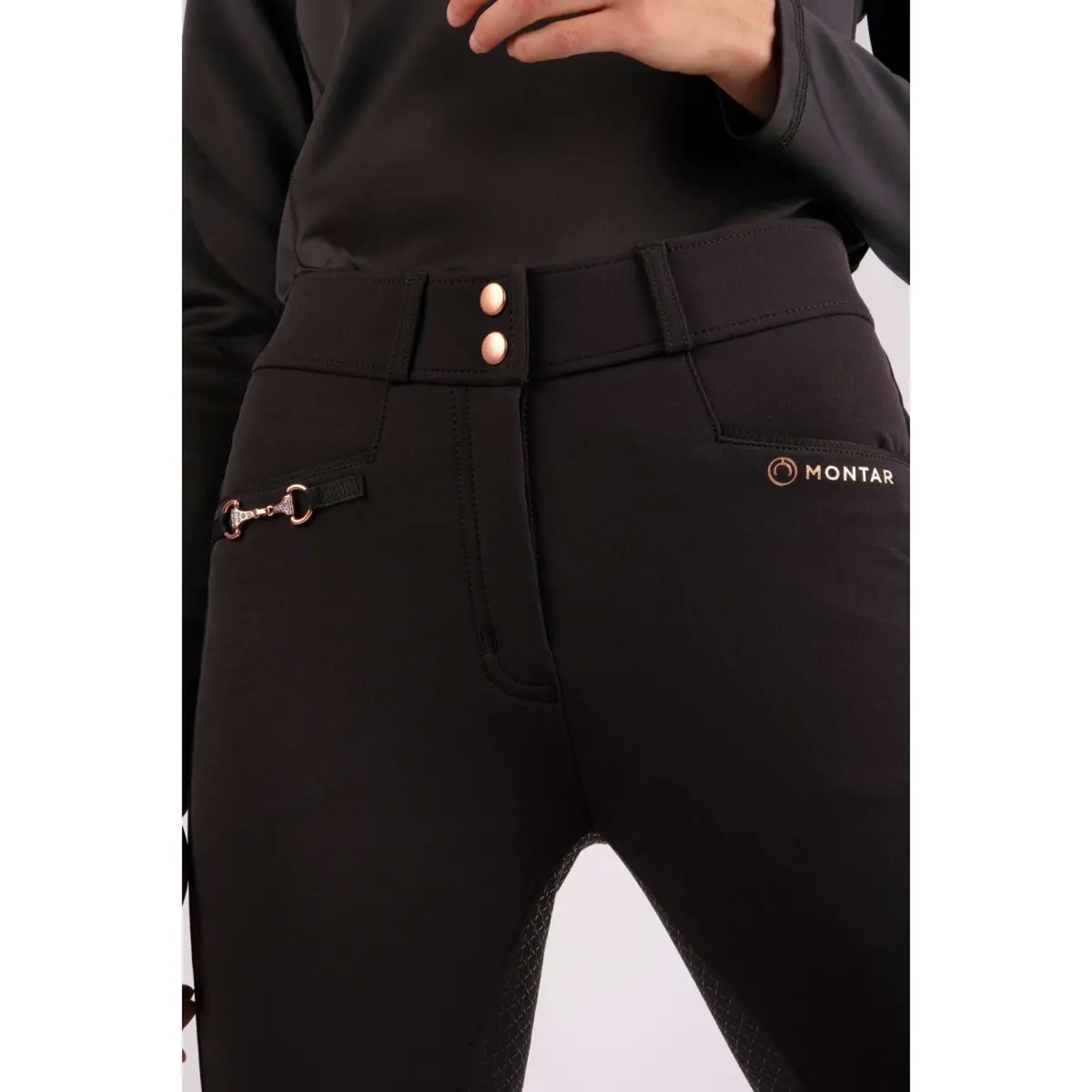 Montar Rijbroek Molly Rosegold Highwaist Full Grip Zwart 1