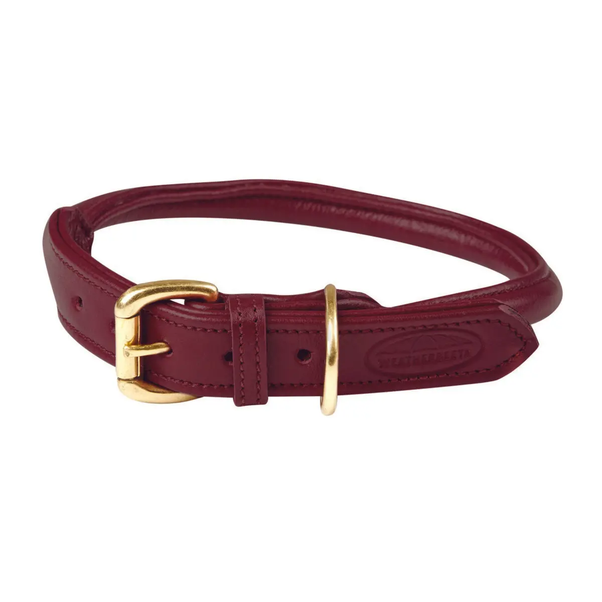 Weatherbeeta Dog Collar Rolled Leather Maroon Red 1