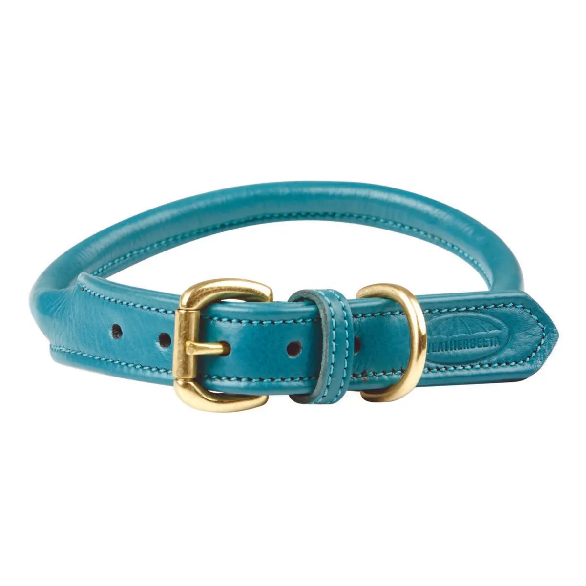 Weatherbeeta Dog Collar Rolled Leather Teal 1