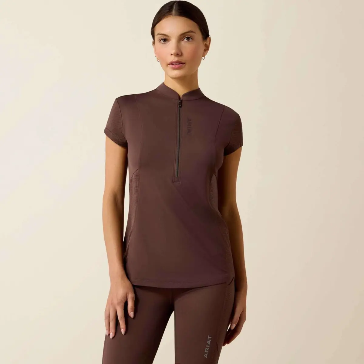 Ariat T-Shirt Breathe 1/2 Zip Dames Pommel Brown 1