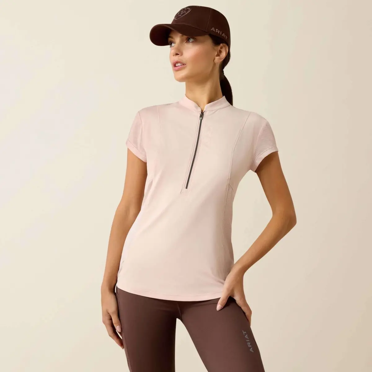 Ariat T-Shirt Breathe 1/2 Zip Dames Sepia Rose 1