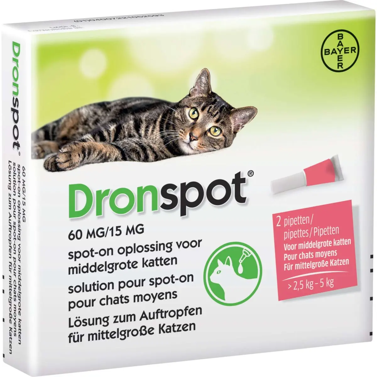 Bayer Dronspot Middelgrote Kat 60 Mg/15 Mg >2,5-5 Kg 1