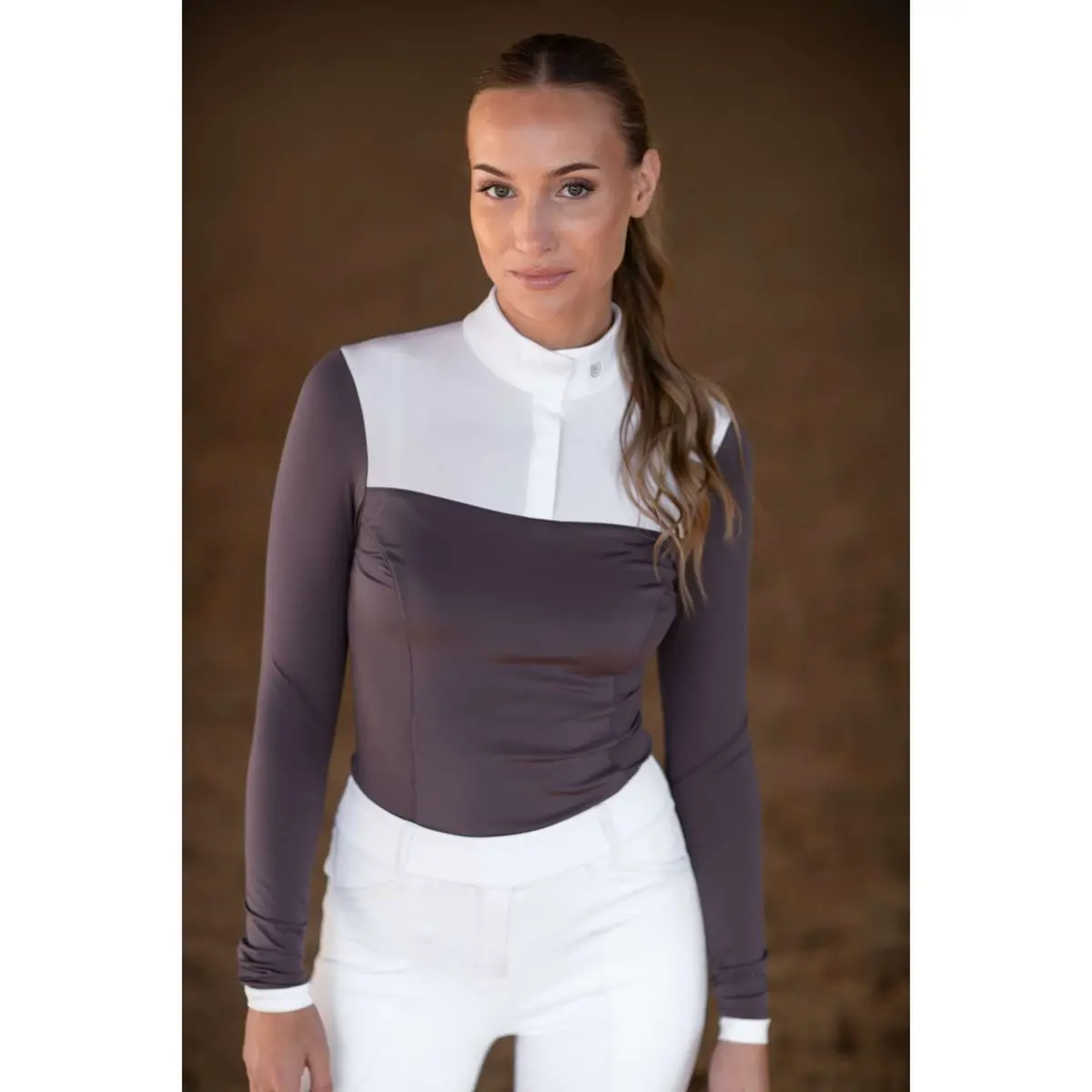 Equestrian Stockholm Wedstrijdshirt Fine Line Wit/Dark Violet 1