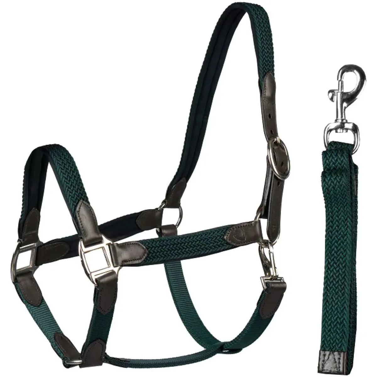 Horka Halster Set Leer Met Gevlochten Nylon Bruin/Groen 1