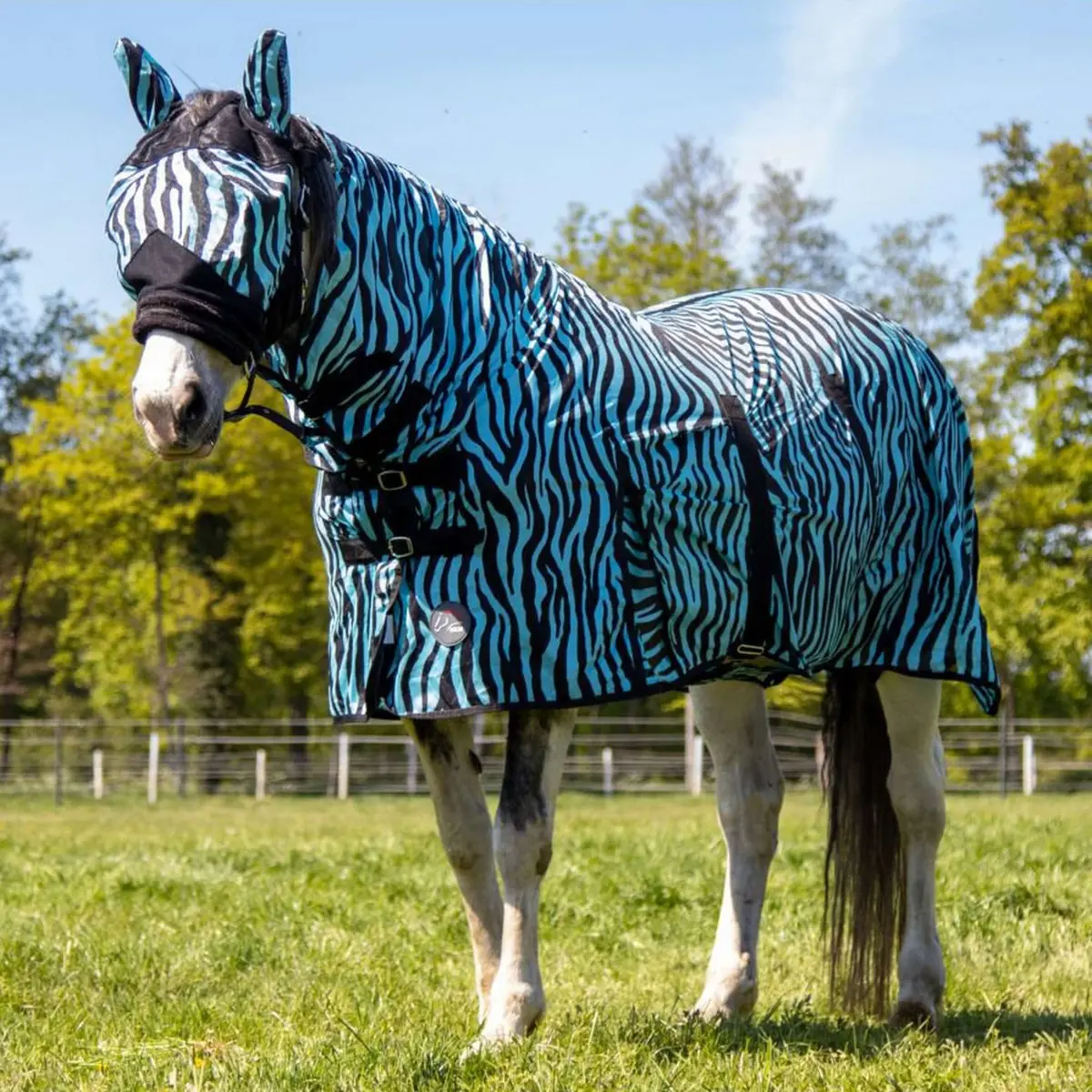 Hkm Vliegendeken Zebra Met Hals Aqua/Zwart 1