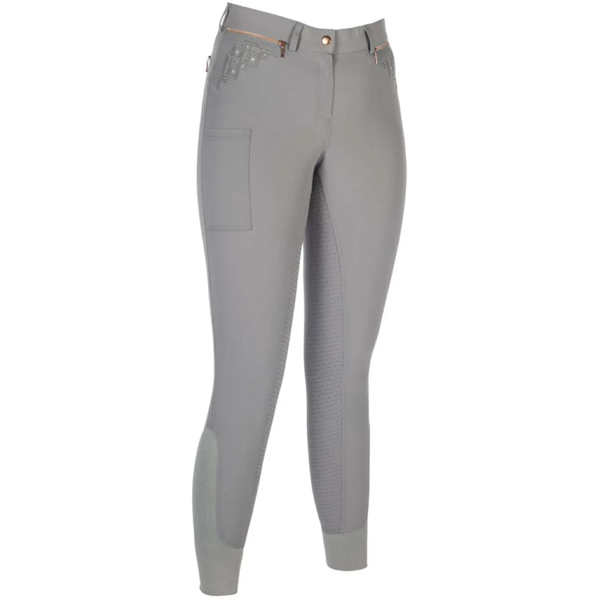 Hkm Rijbroek Rosegold Sparkle Full Grip Grijs/Rosegoud 1