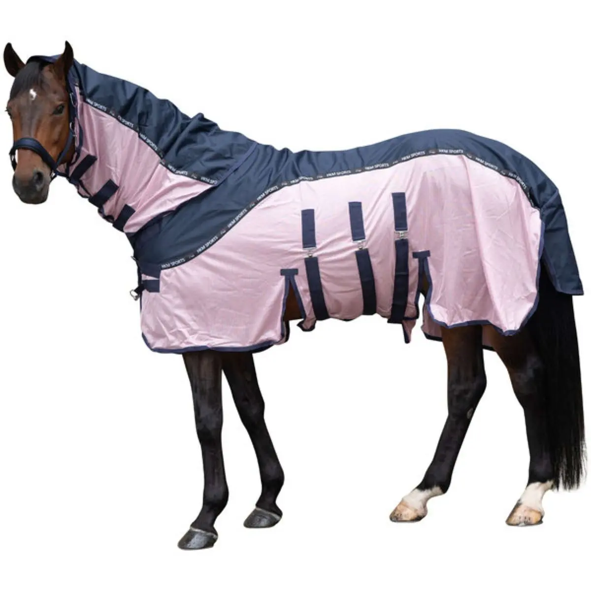 Hkm Vliegendeken Comfort Rain Donkerblauw/Roze 1