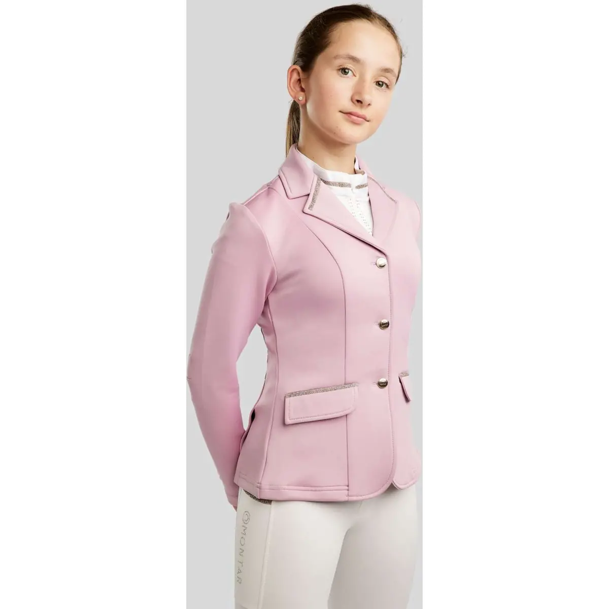 Montar Wedstrijdjasje Mopearl Pintucks Gun Metal Crystals Junior Candy Pink 1