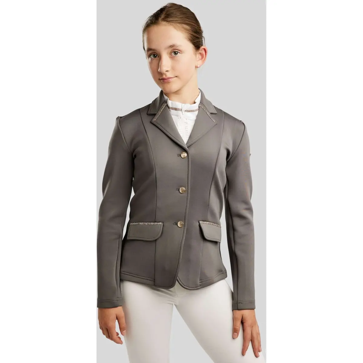 Montar Wedstrijdjasje Mopearl Pintucks Gun Metal Crystals Junior Grijs 1