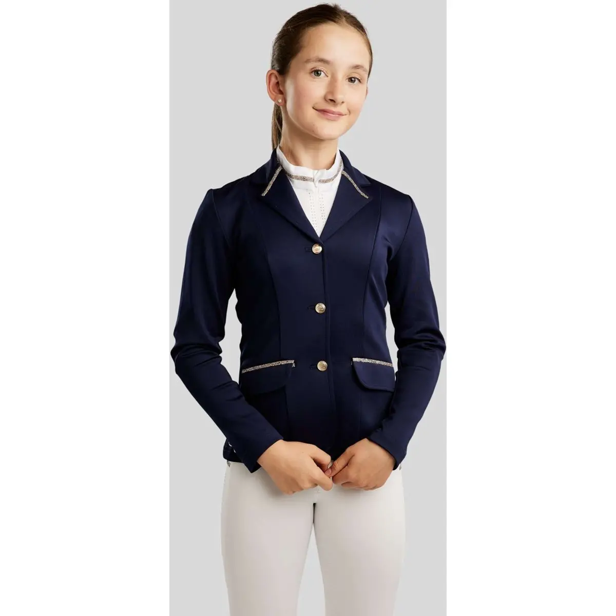 Montar Wedstrijdjasje Mopearl Pintucks Gun Metal Crystals Junior Navy 1