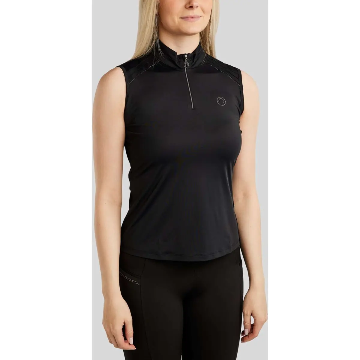 Montar Shirt Mopearl Pintuck Mouwloos Zwart 1