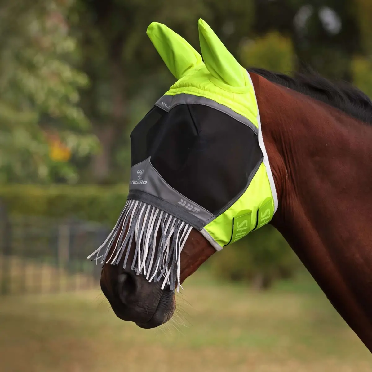 Flyguard Vliegenmasker Pro Hi-Viz Fine Mesh Met Oren En Franjes Fluo Geel 1