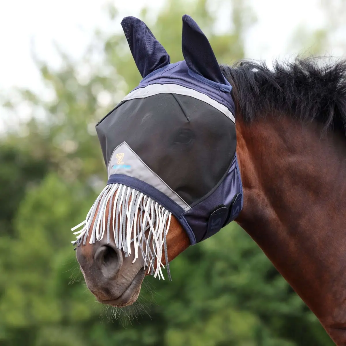 Flyguard Vliegenmasker Pro Fine Mesh Met Oren En Franjes Navy 1