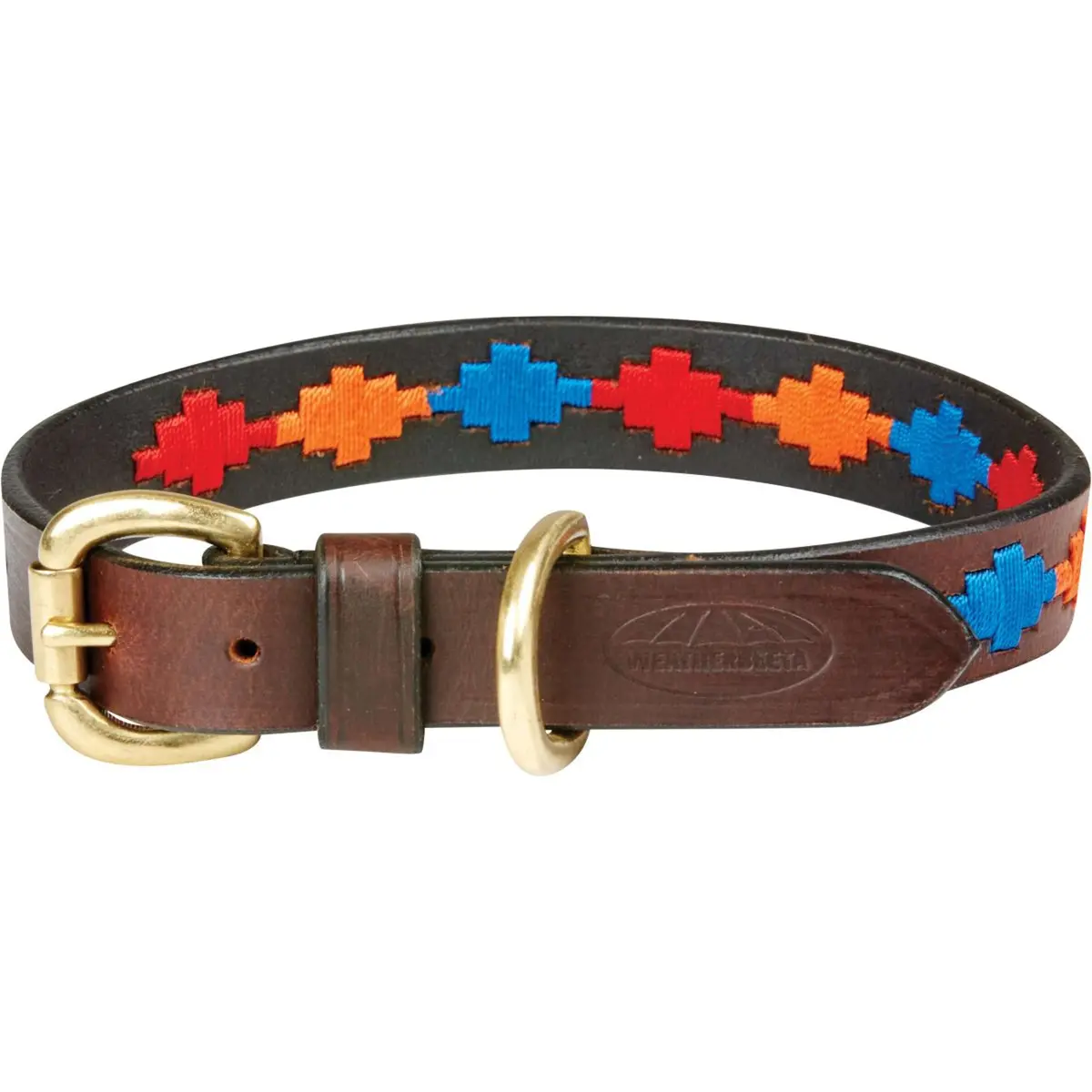 Weatherbeeta Halsband Polo Leer Beaufort Brown/Rood/Oranje/Blauw 1